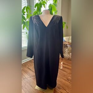 Calvin Klein Black Long Sleeve Sheath Dress V-Neck